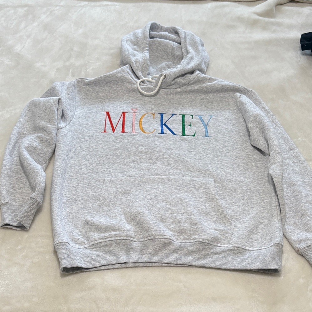 H&M Light Gray Hoodie with Colorful Mickey Design